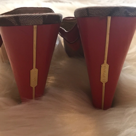 Used - Coach Slide Wedge Leather Sandal Wood Heel - Picture 2 of 6